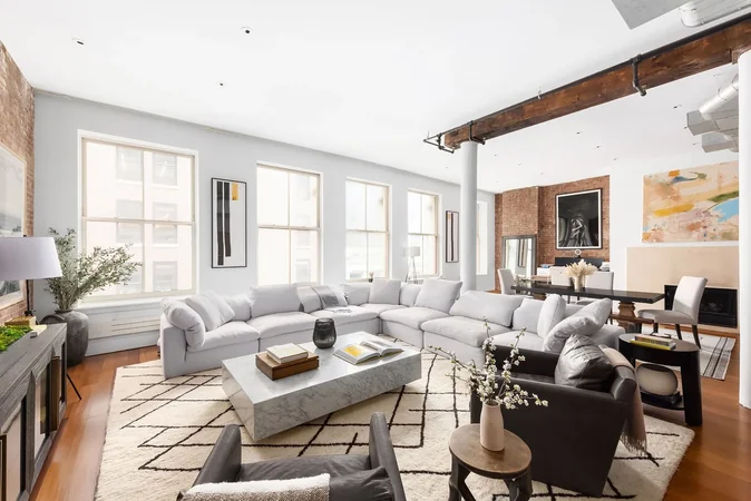 New York City loft interior with large windows