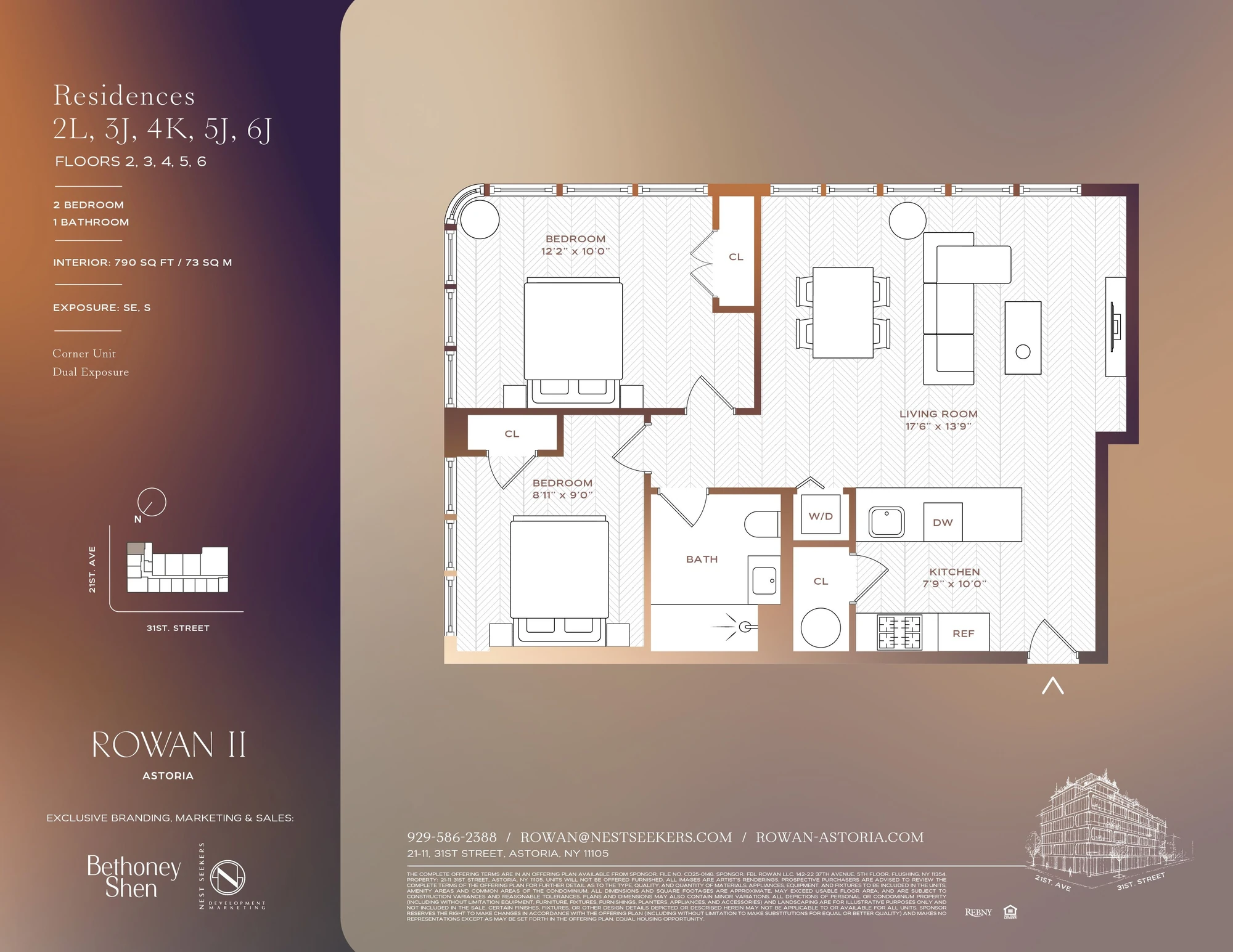 Two-bedroom floor plan for 21-11 31st Street