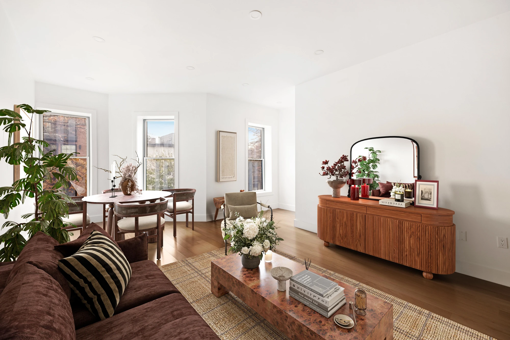 Bright floor-through living and dining area at 1230 Putnam Avenue
