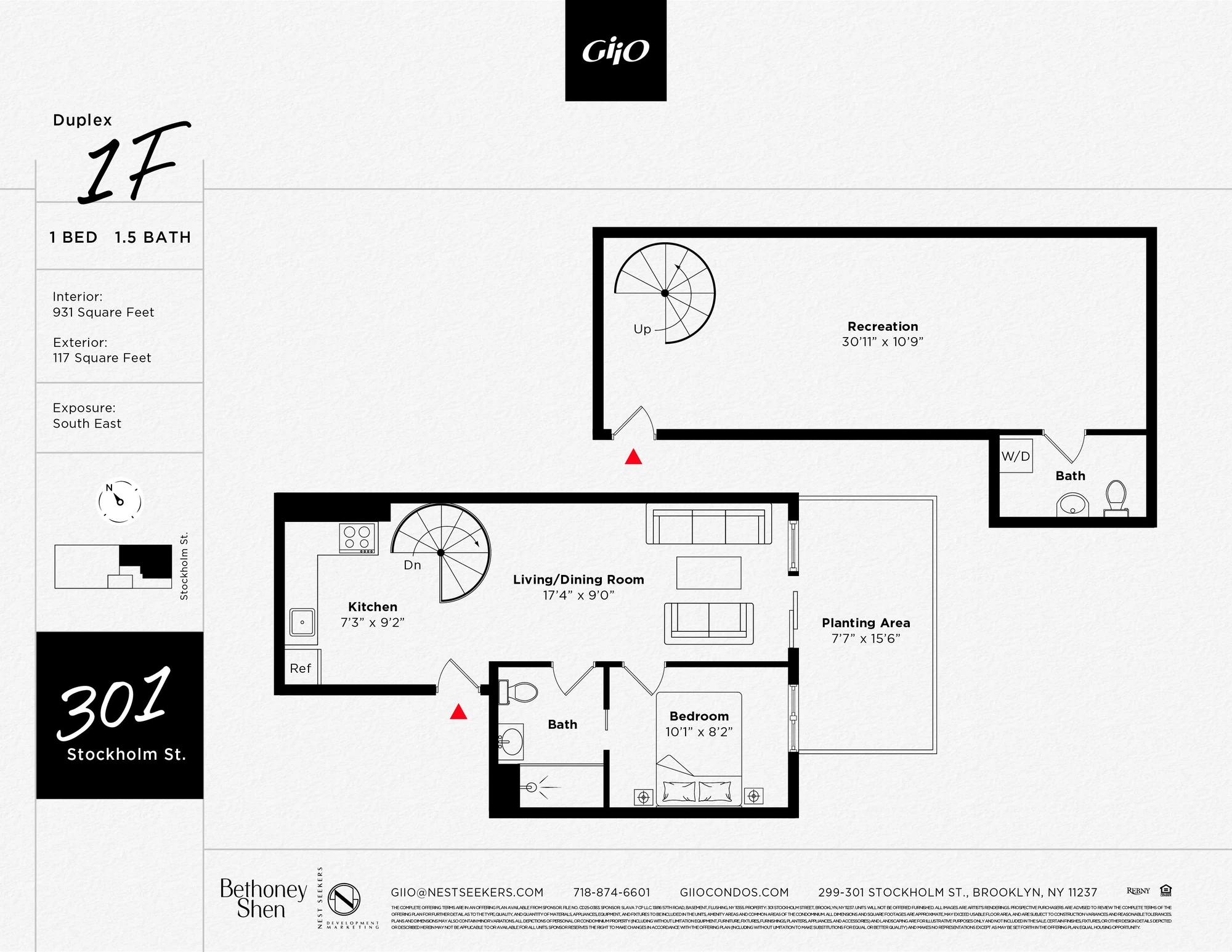 Duplex floor plan for 301 Stockholm Street