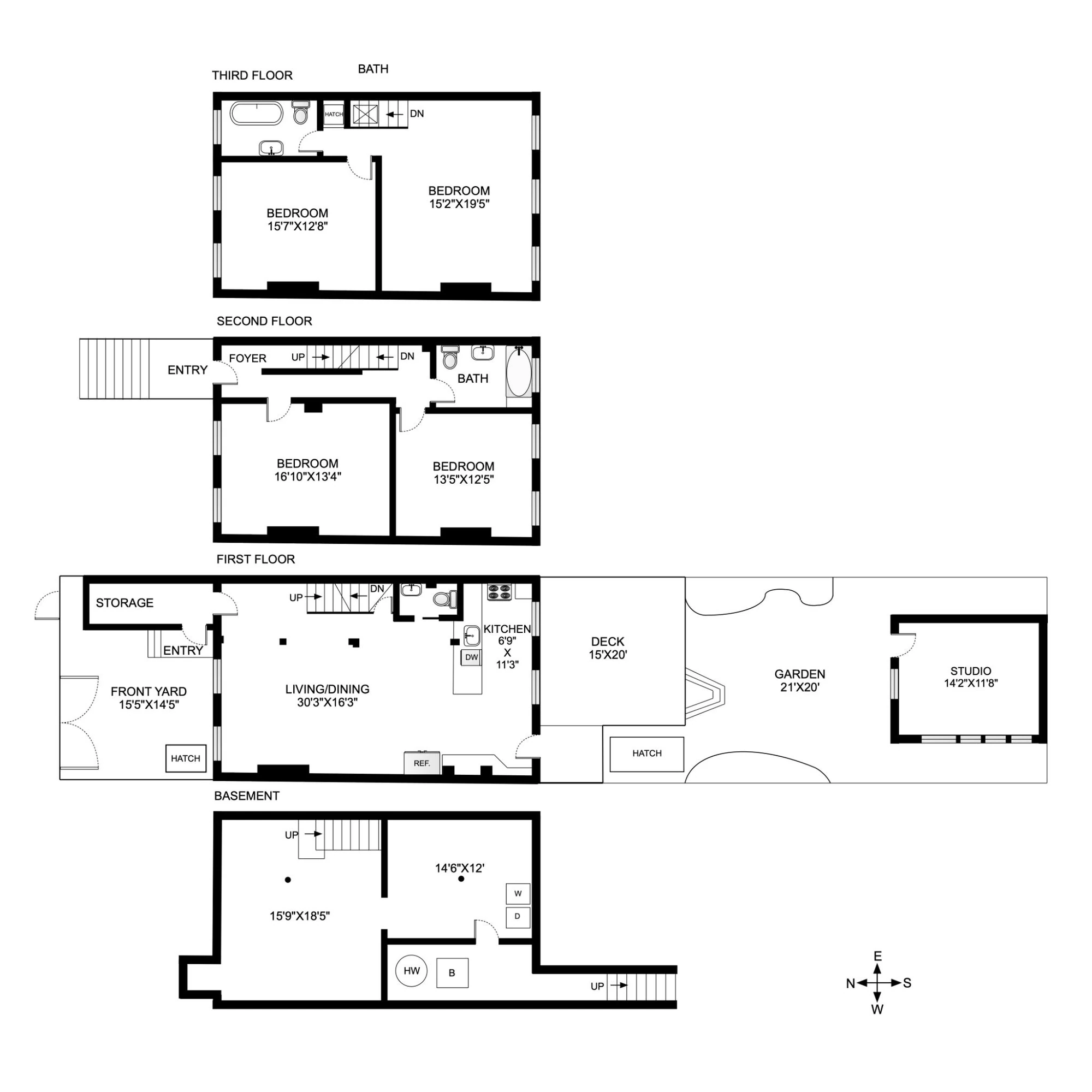 Listing-supplied plan with four bedrooms, two full baths, a powder room and a separate artist studio at 144 11th Street