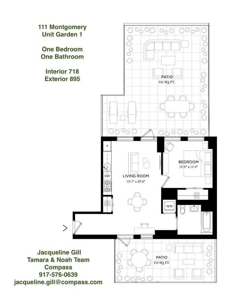 Marketed Garden 1 plan supplied with the B/1 listing at 111 Montgomery Street, showing one bedroom, one bath and two private outdoor areas